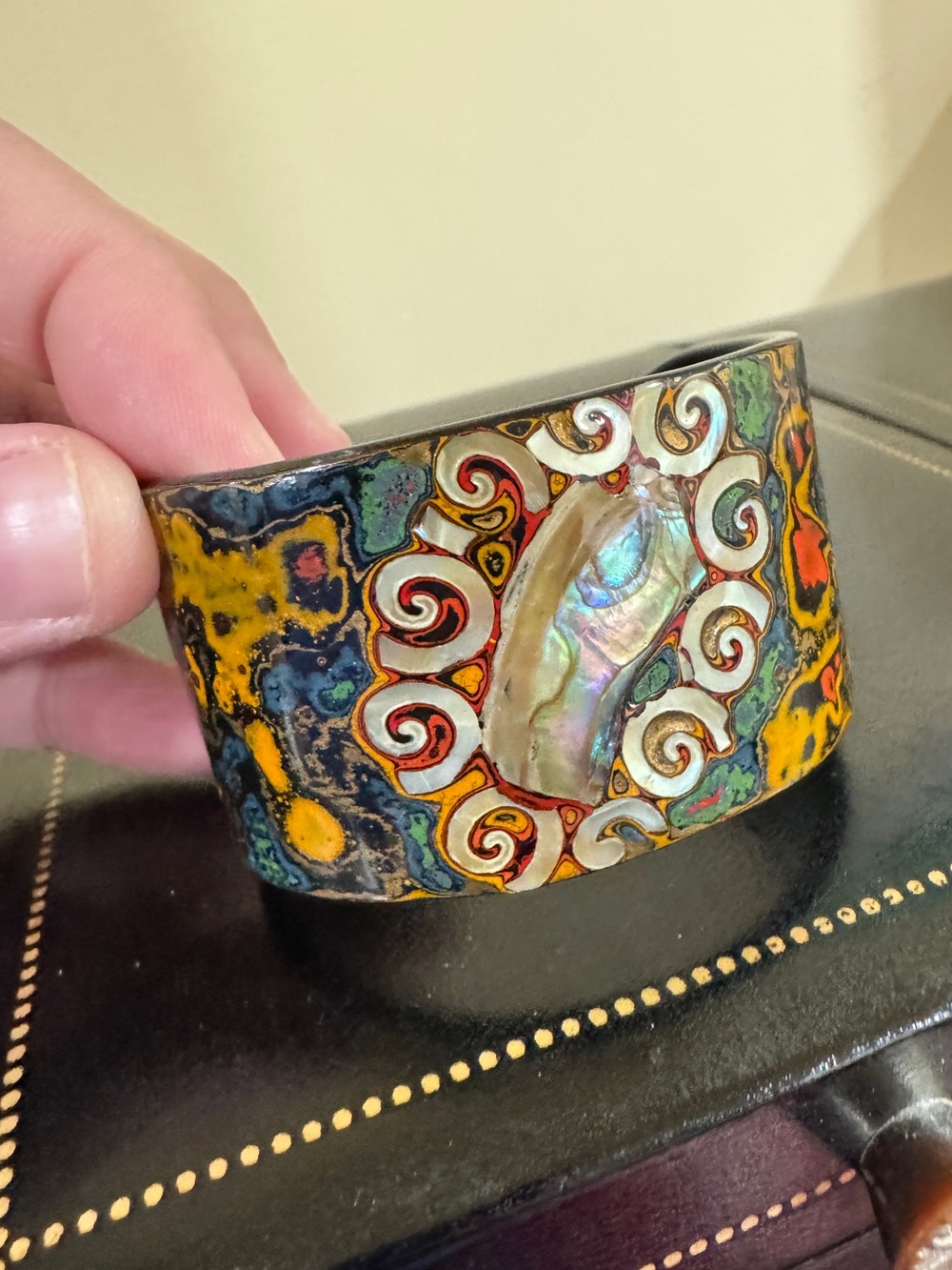 Vintage inlay Abalone Wide Cuff Bracelet